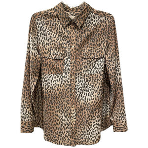 Chico’s Womens Size 1 Medium Leopard Print Button Down Shirt Long Sleeve